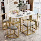 Six-Chair Dining Table Set with Gold Iron Frames