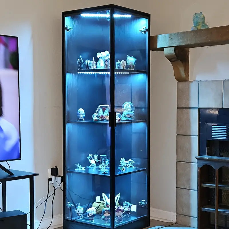 Corner Glass Display Cabinet with LED Light