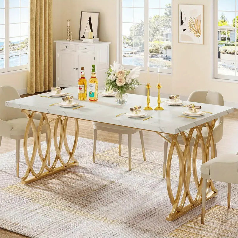 63-Inch Modern Faux Marble Dining Table