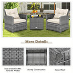 3pcs Patio Furniture Set, Outdoor Patio Sofa Set W/ Soft Seat, Tempered Glass Tabletop & Back Cushions