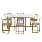 Six-Chair Dining Table Set with Gold Iron Frames