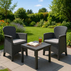 Tea for Two Bistro Garden Furniture Set 3pcs Rattan-Effect Dark Grey