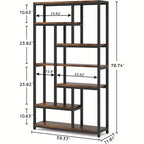 Extra Tall 7-Tier Industrial Bookshelf – 200cm Vintage Bookcase with 10 Open Shelves, Storage Display Unit