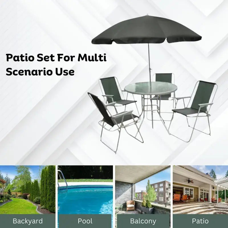 6 Piece Garden Furniture Set Parasol Chair Table