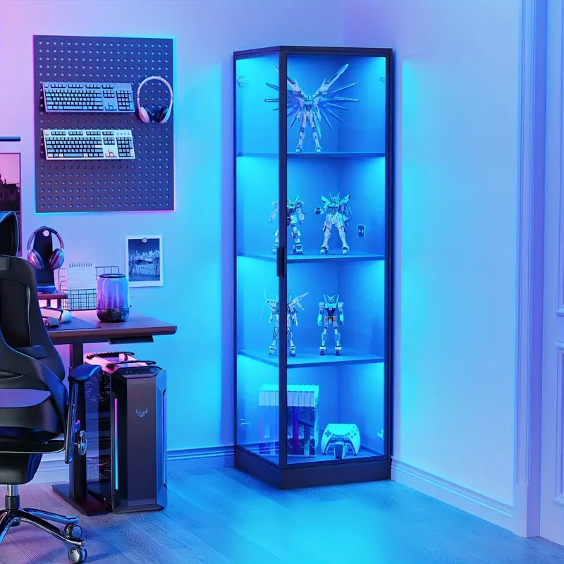 Corner Glass Display Cabinet with LED Light