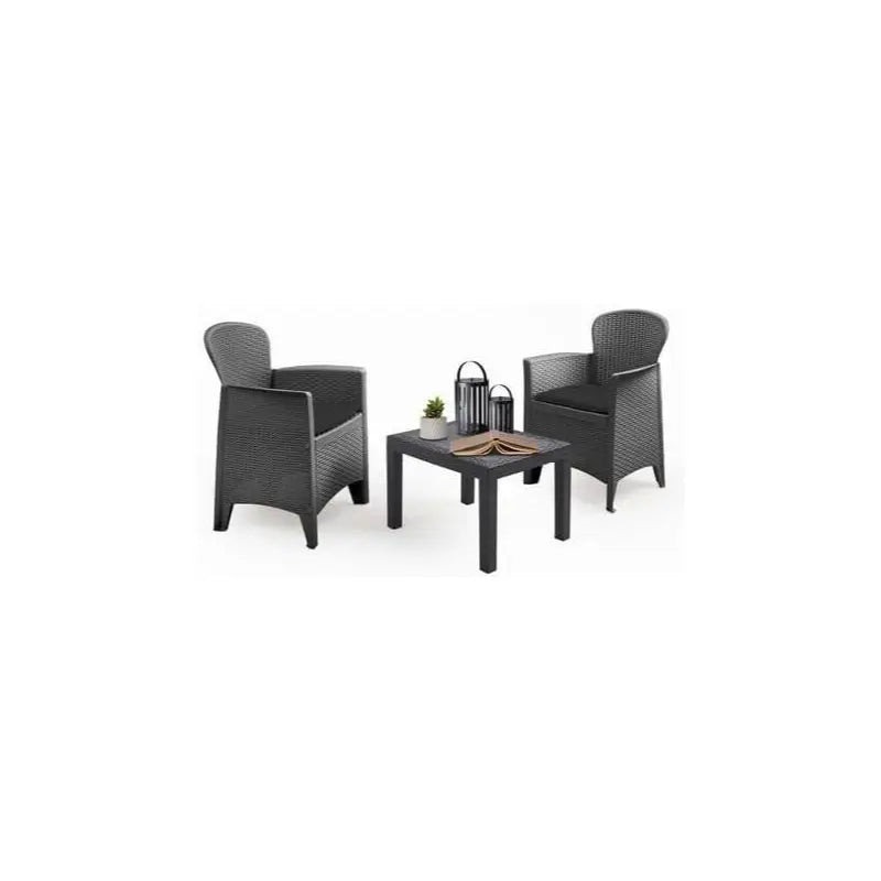 Tea for Two Bistro Garden Furniture Set 3pcs Rattan-Effect Dark Grey
