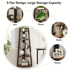 5-Tier Rustic Industrial Corner Bookshelf – Freestanding Ladder Shelf with Wood & Metal Frame, 178cm Tall