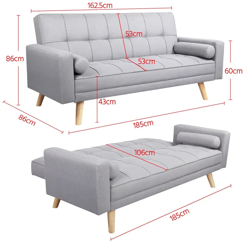 3-Seater Fabric Upholstered Sofa Bed