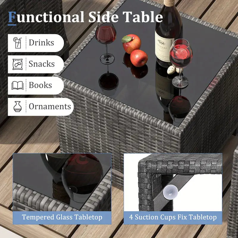 3pcs Patio Furniture Set, Outdoor Patio Sofa Set W/ Soft Seat, Tempered Glass Tabletop & Back Cushions