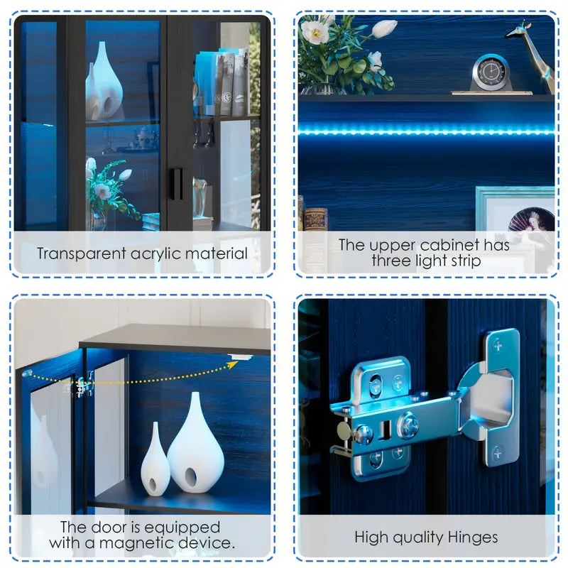 Display Cabinet with Acrylic Glass Doors, Curio Cabinet with 3 Shelves