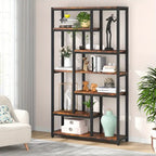 Extra Tall 7-Tier Industrial Bookshelf – 200cm Vintage Bookcase with 10 Open Shelves, Storage Display Unit