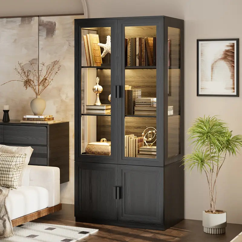 Display Cabinet with Acrylic Glass Doors, Curio Cabinet with 3 Shelves