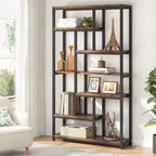 Extra Tall 7-Tier Industrial Bookshelf – 200cm Vintage Bookcase with 10 Open Shelves, Storage Display Unit