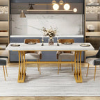 63-Inch Modern Dining Table – Grey Rectangular Table for 4–6, Stylish Metal Legs, Home Kitchen Furniture