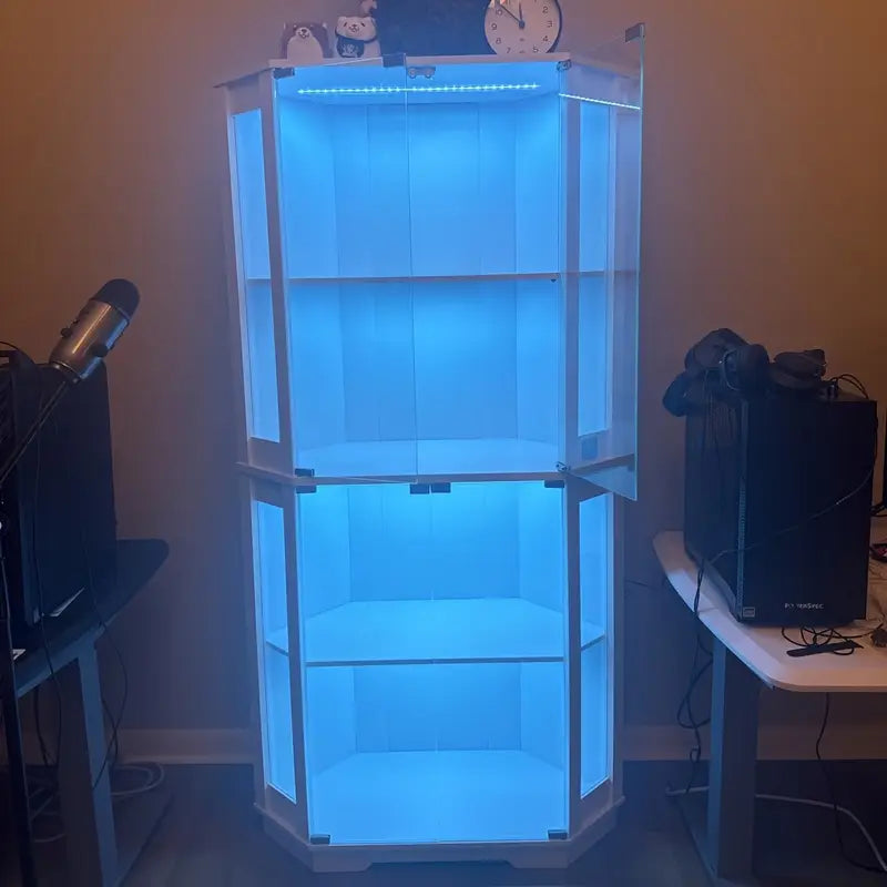Corner Glass Display Cabinet with LED Light