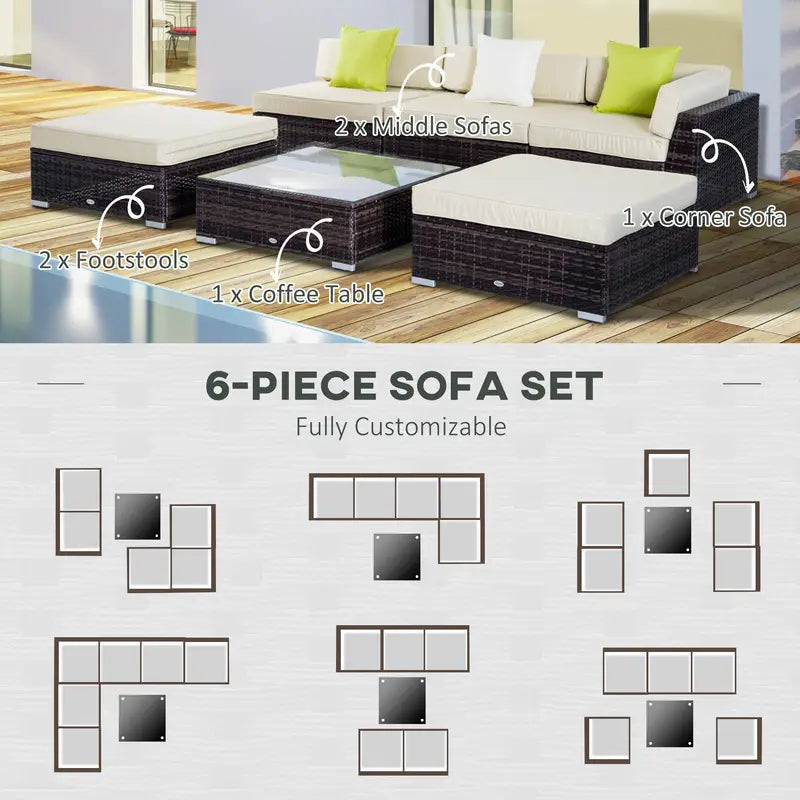 Outsunny 6 PC Sofa Coffee Table Set