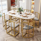 Six-Chair Dining Table Set with Gold Iron Frames