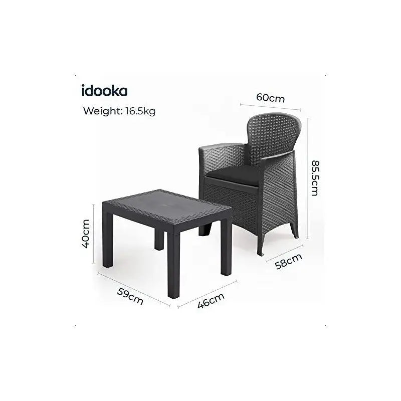 Tea for Two Bistro Garden Furniture Set 3pcs Rattan-Effect Dark Grey