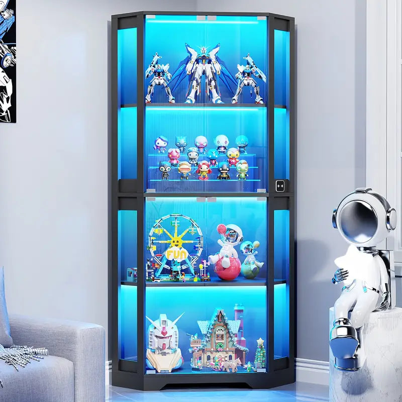 Corner Glass Display Cabinet with LED Light