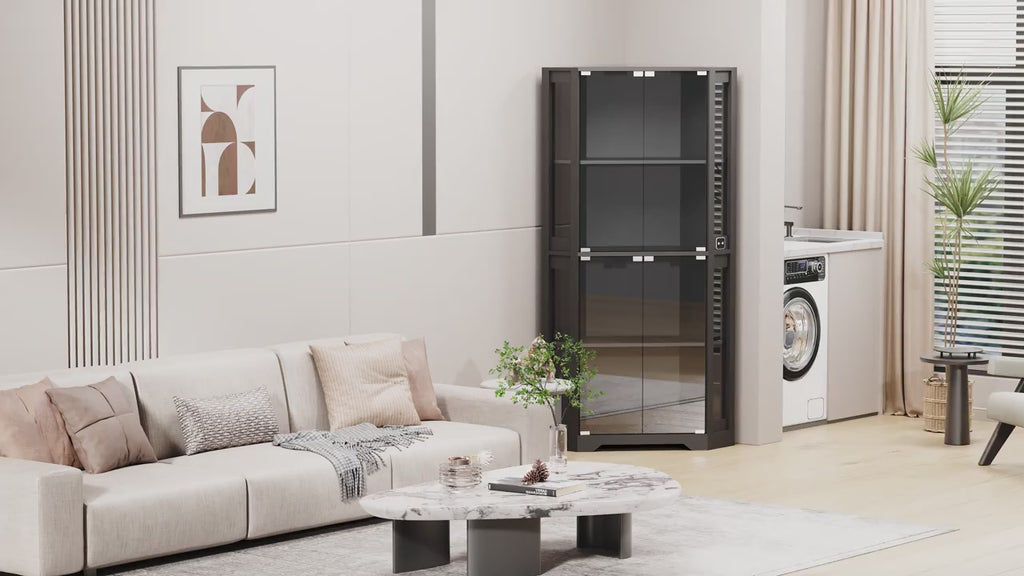 Corner Glass Display Cabinet with LED Light