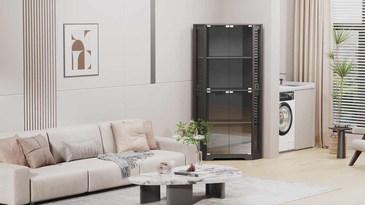 Corner Glass Display Cabinet with LED Light